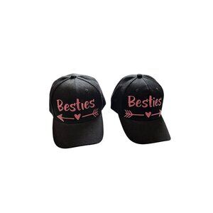 Juniors Baseball Trucker Hat 2Pc Barbie Pink Besties Heart Arrow Wool Blend